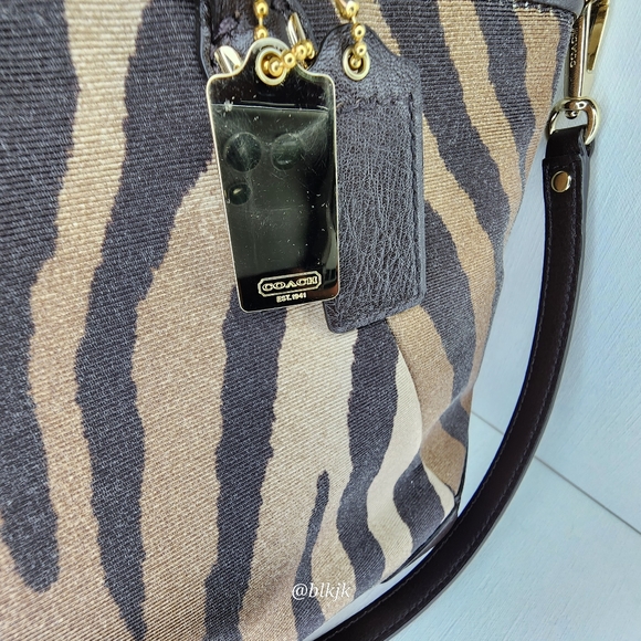 Coach Madison Kelsey Zebra Print Canvas Satchel With  Leather Trim *Brown* - Picture 8 of 16